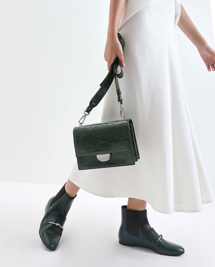 CHARLES & KEITH - Túi đeo chéo Round Metal Accent Wrinkled Effect