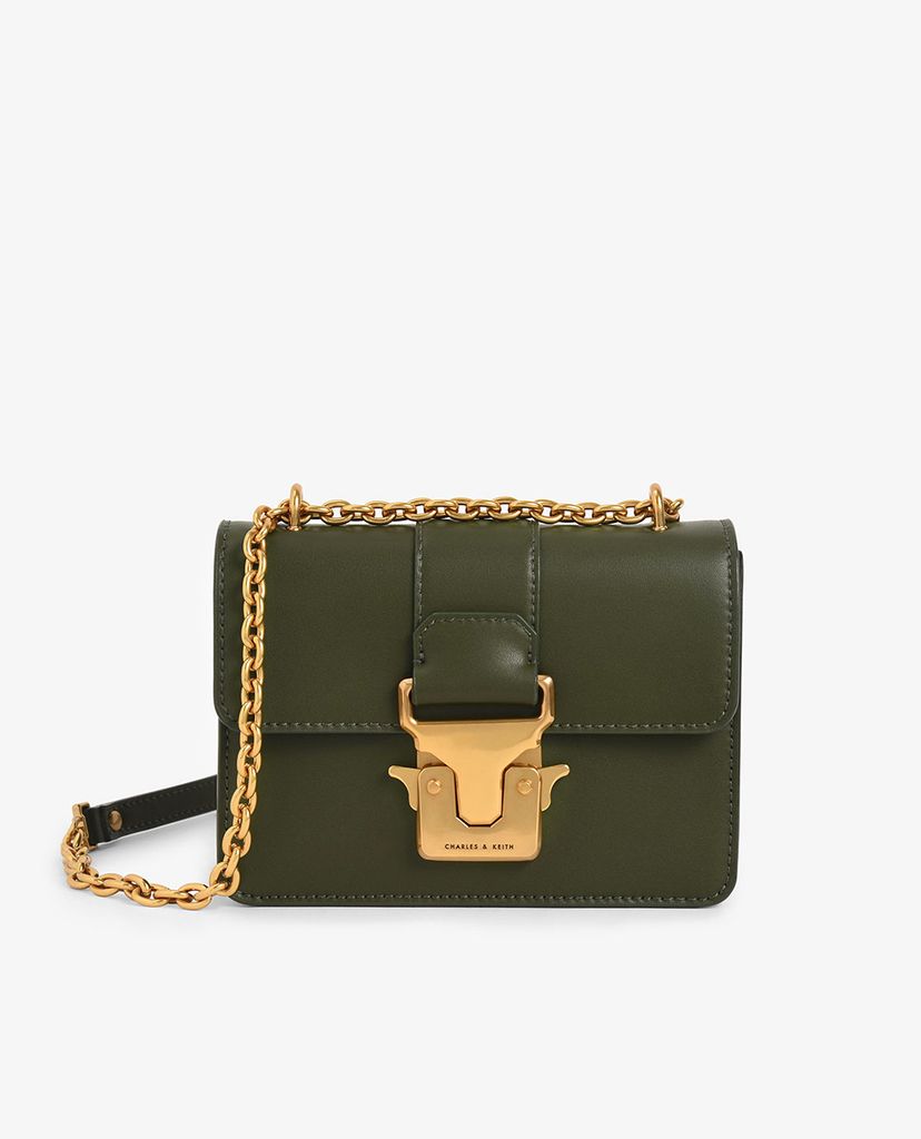CHARLES & KEITH - Túi đeo vai nữ chữ nhật Double Handle Metallic