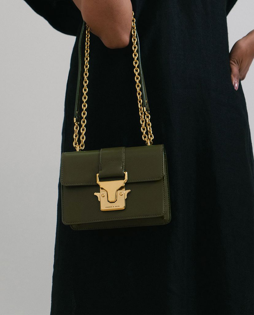 CHARLES & KEITH - Túi đeo vai nữ chữ nhật Double Handle Metallic