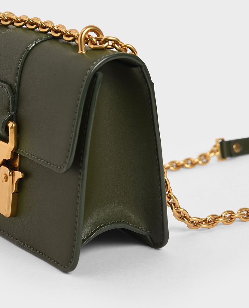 CHARLES & KEITH - Túi đeo vai nữ chữ nhật Double Handle Metallic