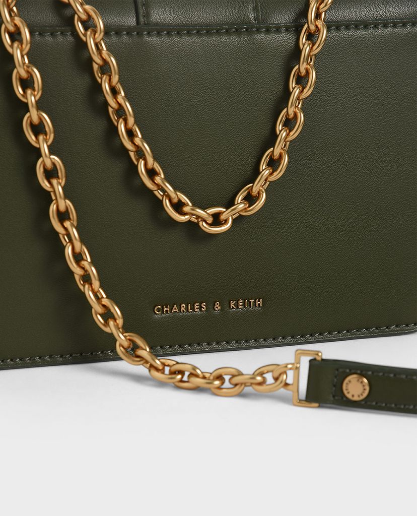 CHARLES & KEITH - Túi đeo vai nữ chữ nhật Double Handle Metallic