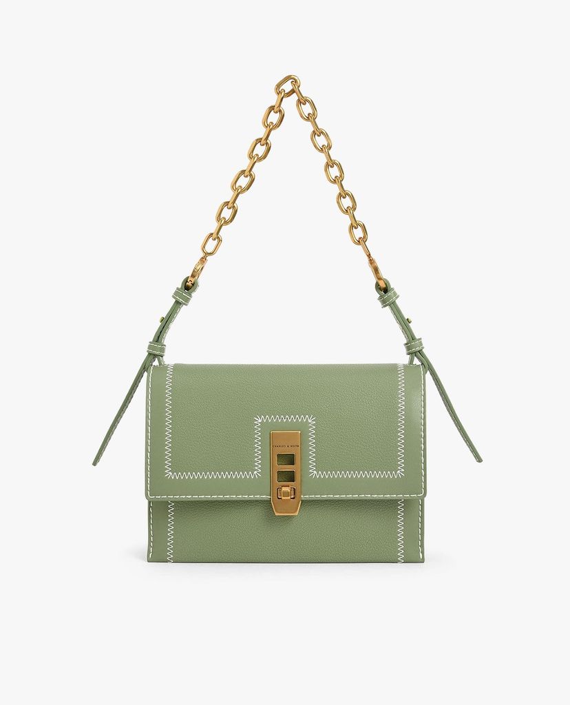 CHARLES & KEITH - Túi xách nữ nắp gập chữ nhật Turn Lock Chain