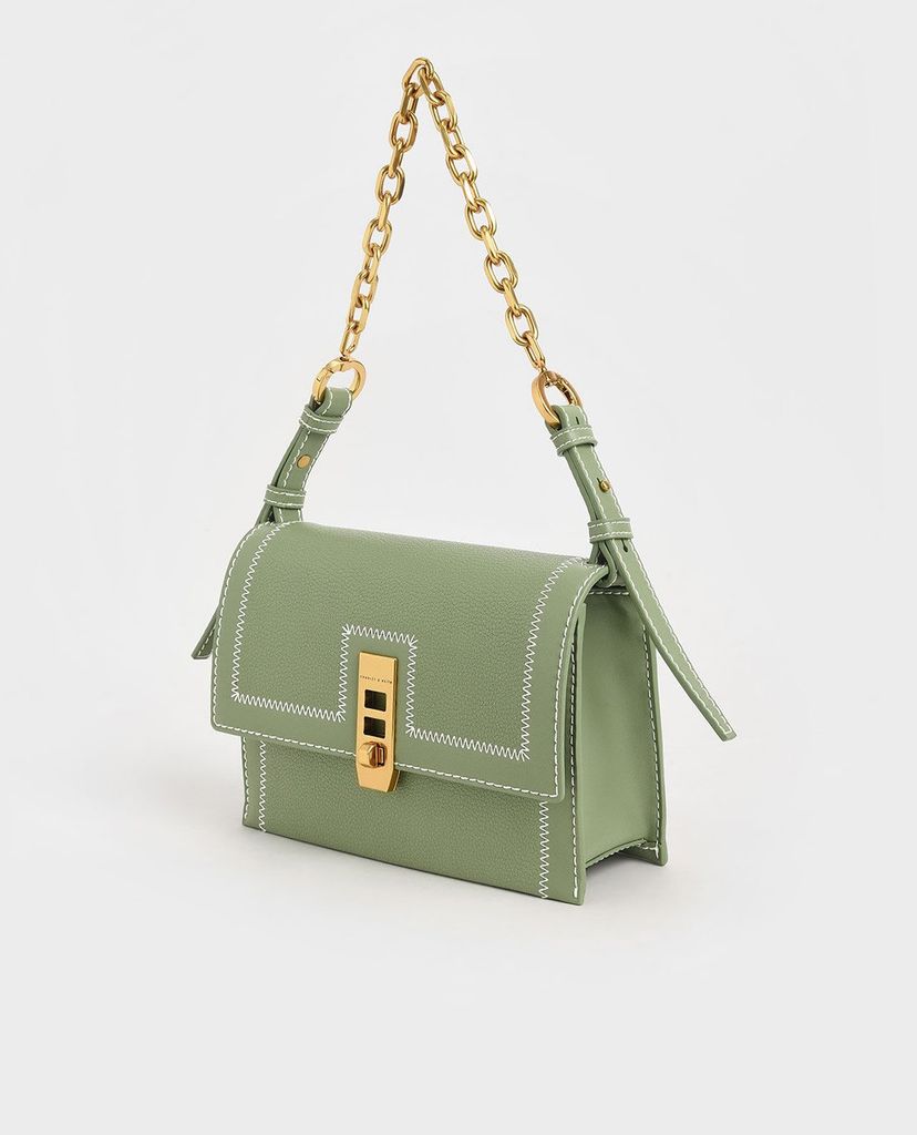 CHARLES & KEITH - Túi xách nữ nắp gập chữ nhật Turn Lock Chain