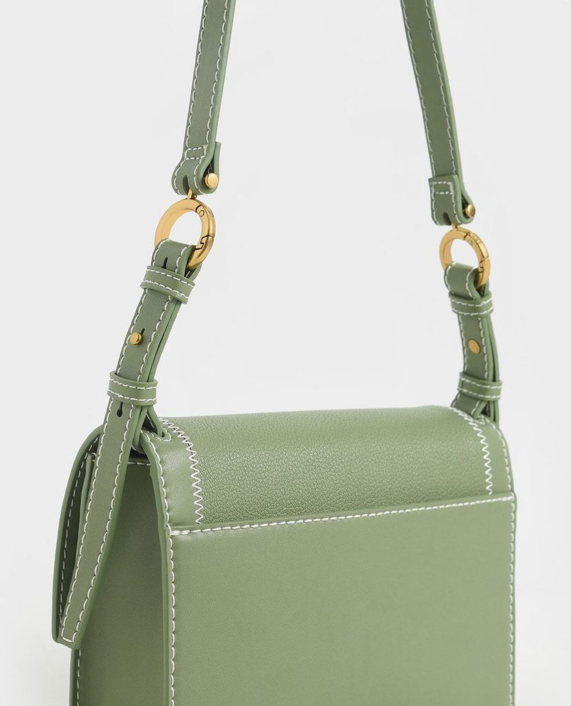 CHARLES & KEITH - Túi xách nữ nắp gập chữ nhật Turn Lock Chain