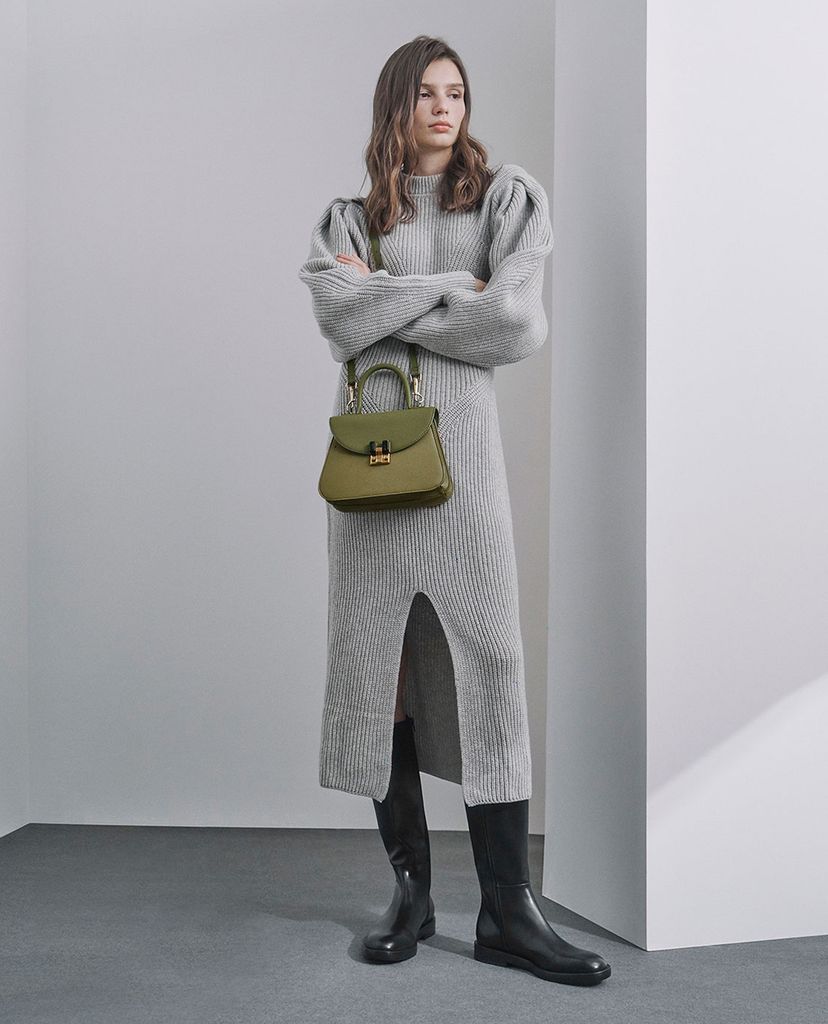CHARLES & KEITH - Túi xách tay nữ hình thang Embellished Sculptural