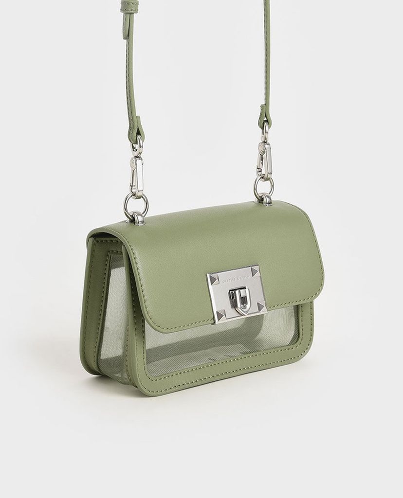 CHARLES & KEITH - Túi xách tay nữ hình chữ nhật Metallic Turn Lock