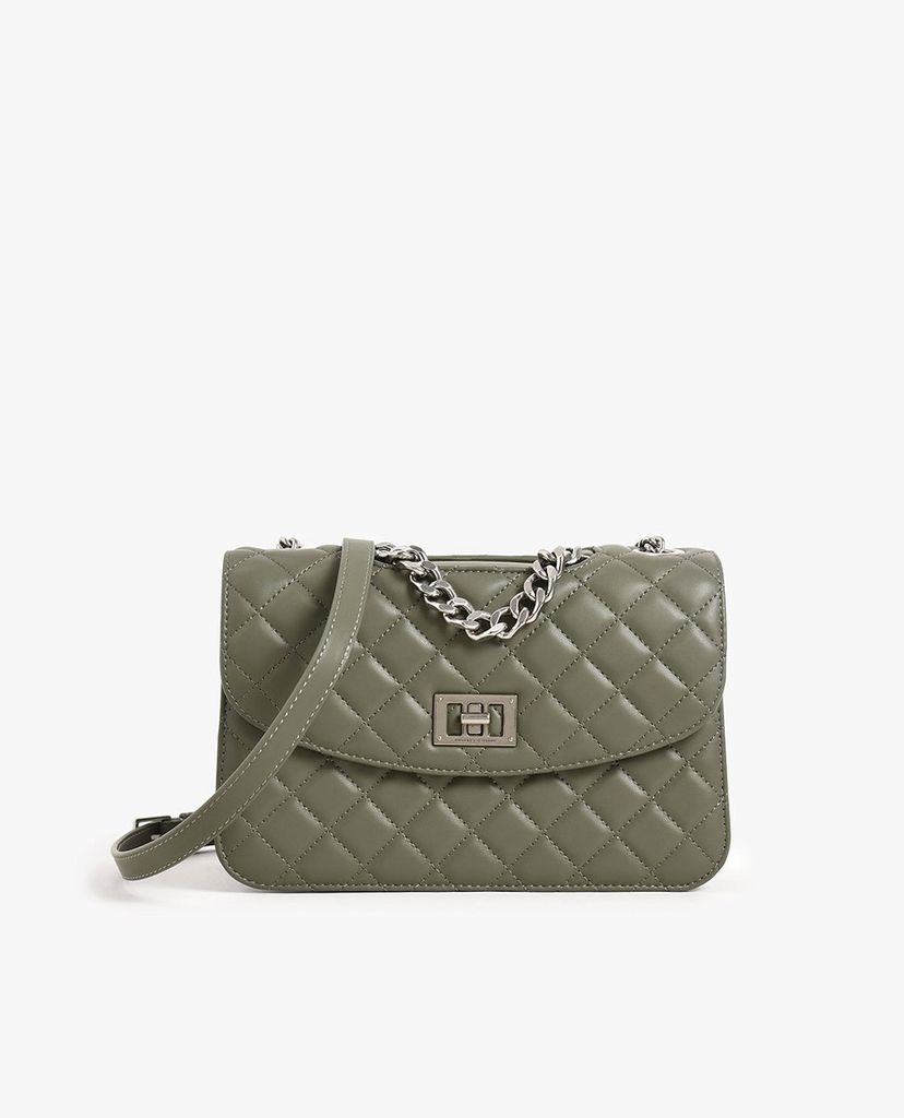 CHARLES & KEITH - Túi đeo chéo nữ chữ nhật Quilted Turn Lock