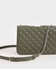 CHARLES & KEITH - Túi đeo chéo nữ chữ nhật Quilted Turn Lock