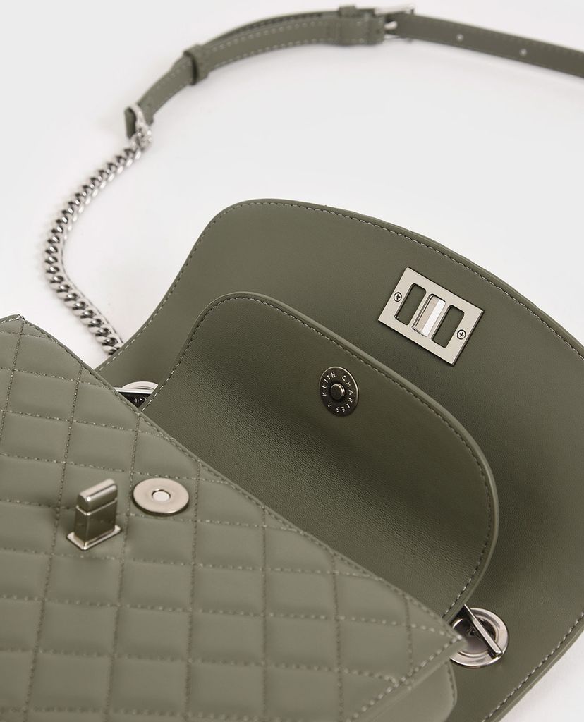 CHARLES & KEITH - Túi đeo chéo nữ chữ nhật Quilted Turn Lock