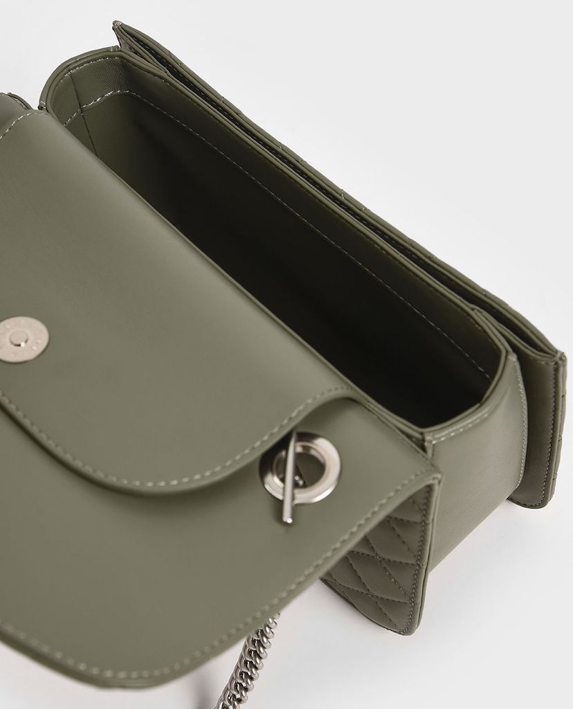 CHARLES & KEITH - Túi đeo chéo nữ chữ nhật Quilted Turn Lock