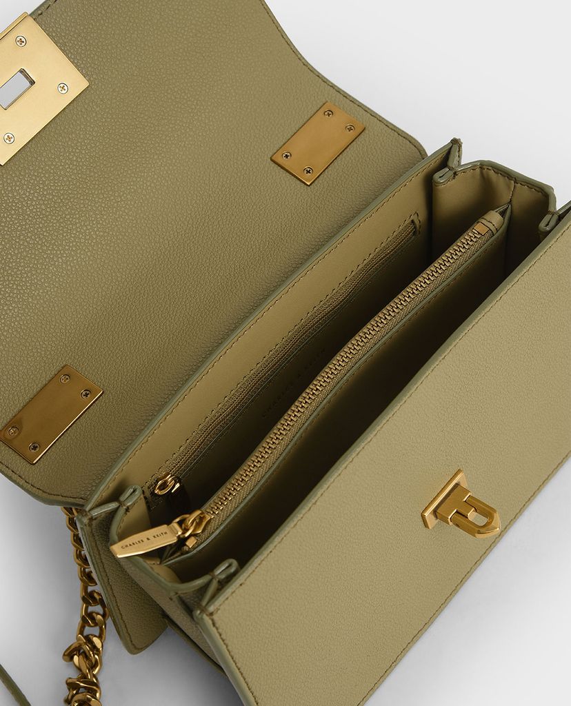 CHARLES & KEITH - Túi đeo chéo nữ nắp gập Metallic Push Lock