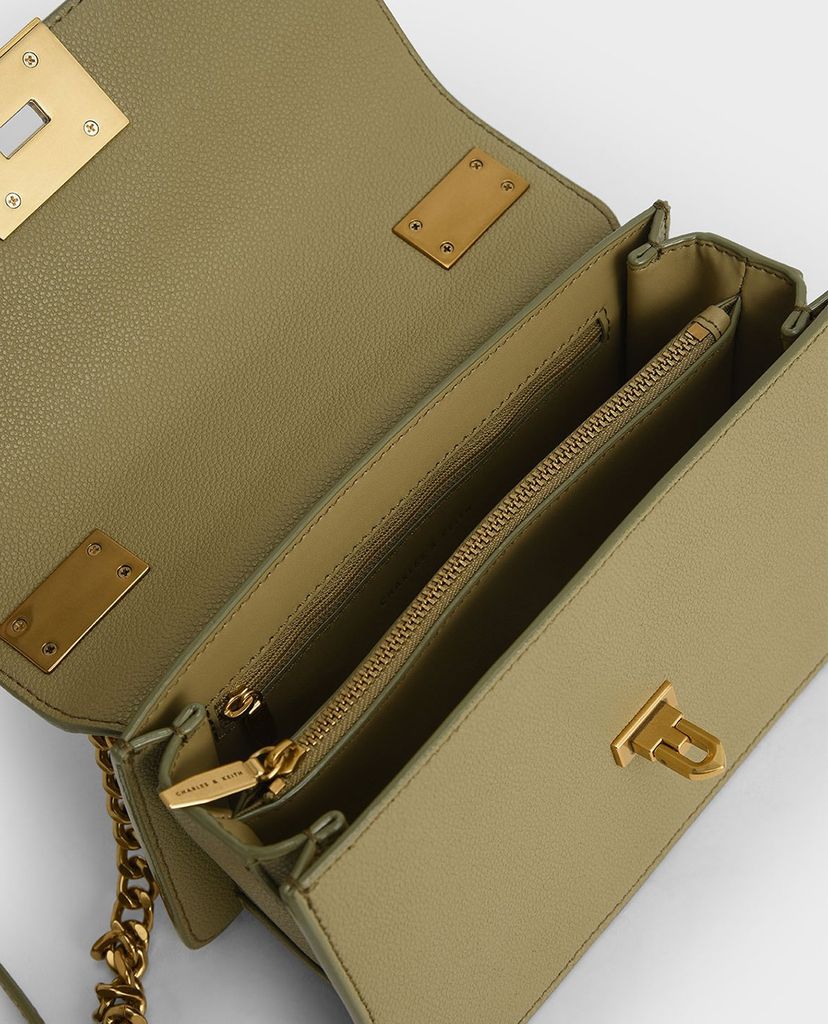 CHARLES & KEITH - Túi đeo chéo nữ nắp gập Metallic Push Lock