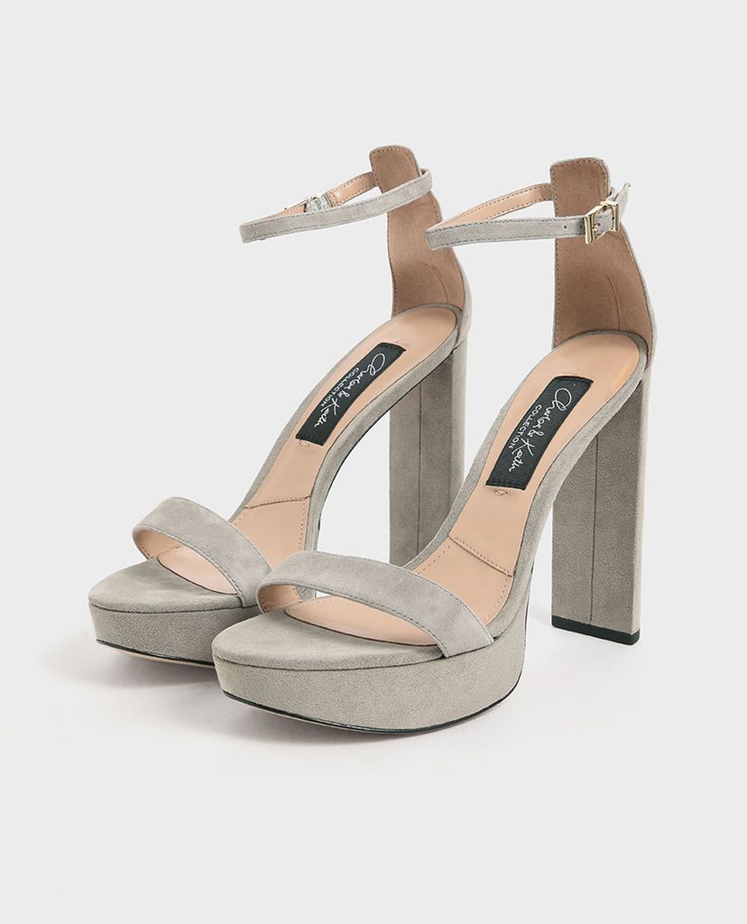 CHARLES & KEITH - Giày sandals cao gót hở mũi đế trụ Satin Platform