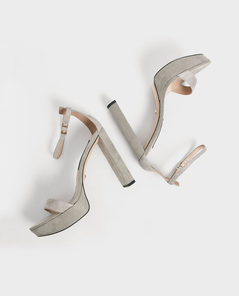 CHARLES & KEITH - Giày sandals cao gót hở mũi đế trụ Satin Platform