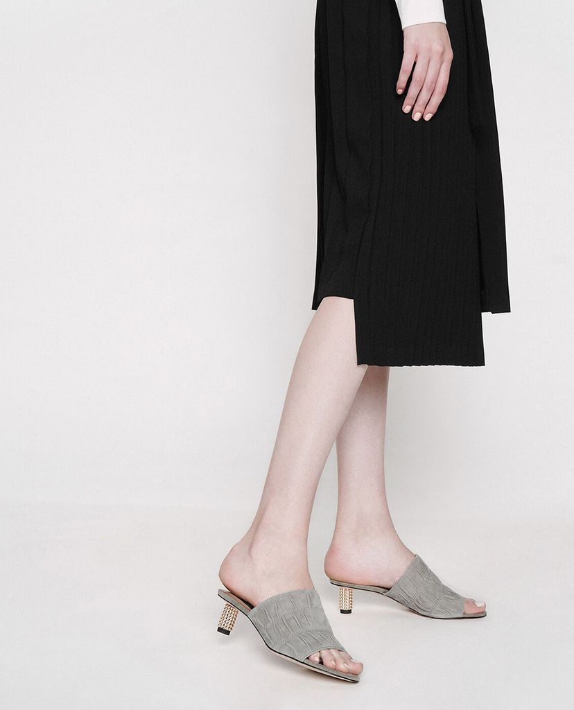 CHARLES & KEITH - Giày cao gót hở mũi Embellished Heel Ruched