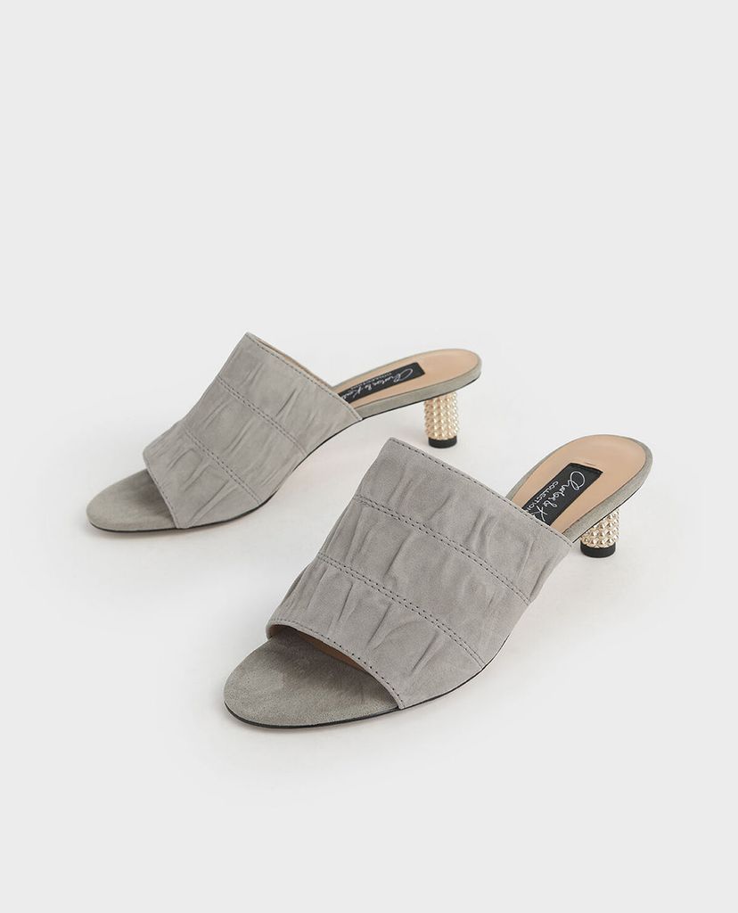 CHARLES & KEITH - Giày cao gót hở mũi Embellished Heel Ruched