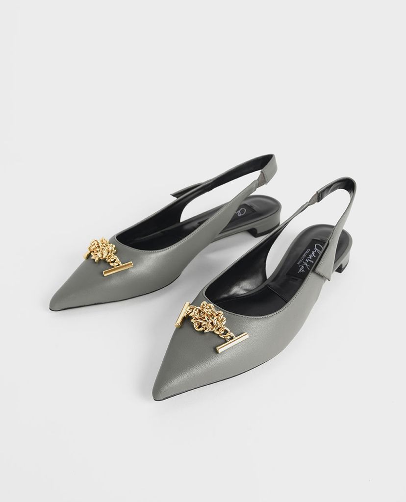 CHARLES & KEITH - Giày đế bệt mũi nhọn Knotted Chain Detail