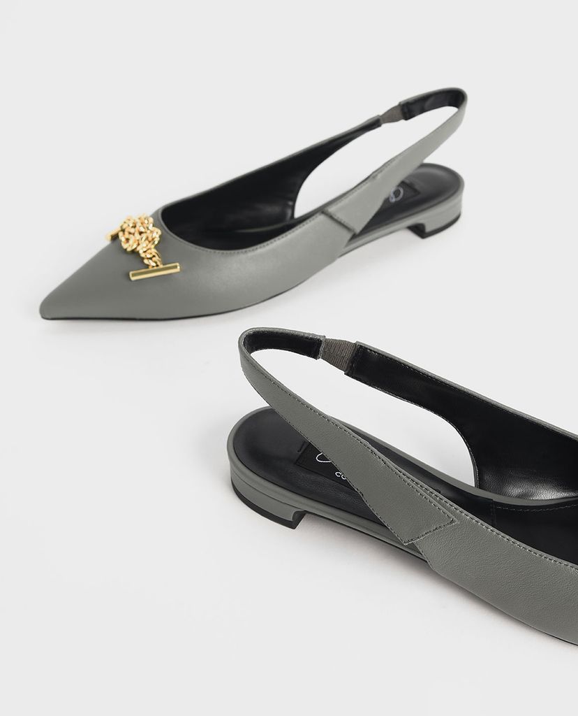 CHARLES & KEITH - Giày đế bệt mũi nhọn Knotted Chain Detail
