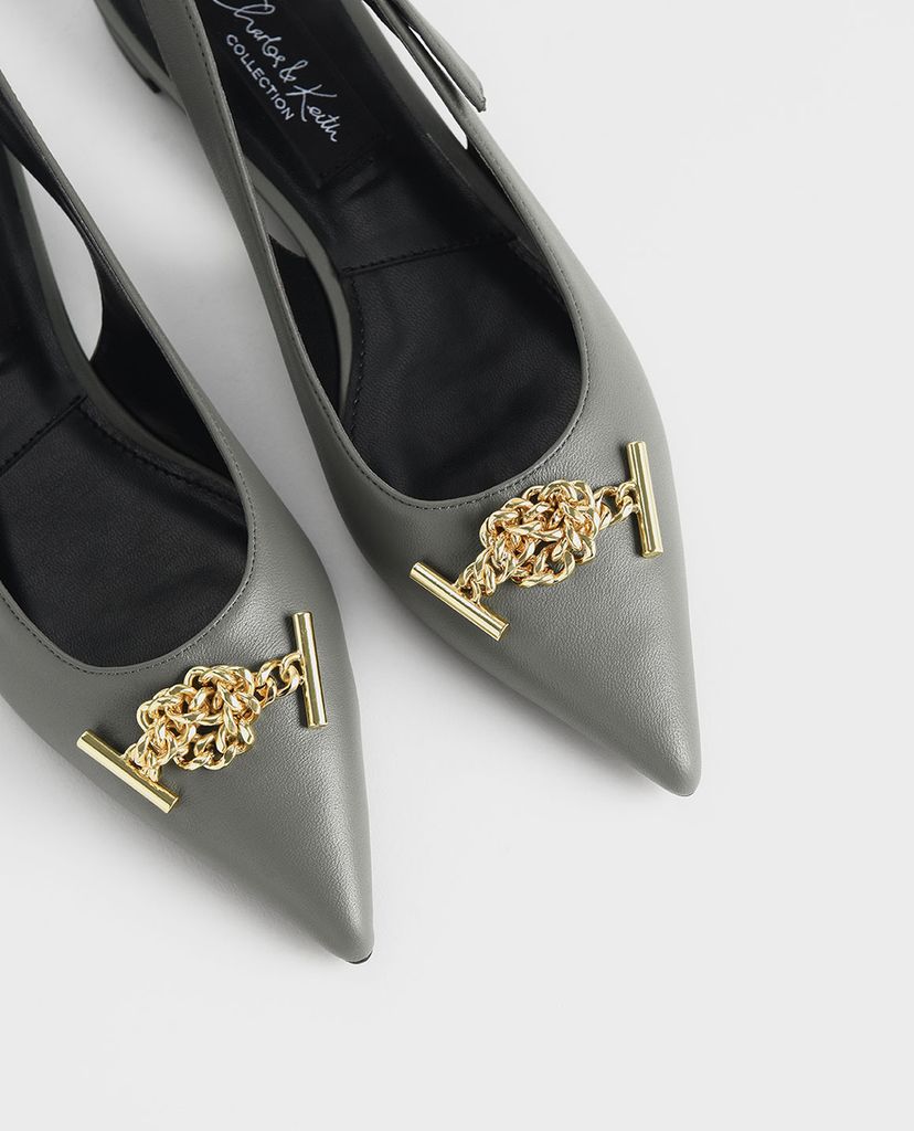CHARLES & KEITH - Giày đế bệt mũi nhọn Knotted Chain Detail