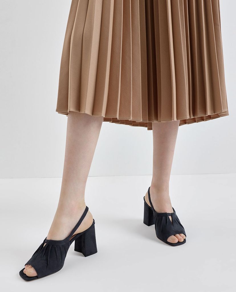 CHARLES & KEITH - Giày cao gót hở mũi Ruched Textured Slingback