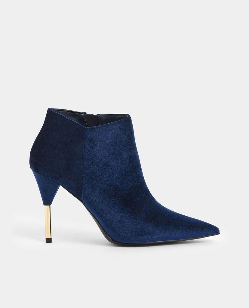 CHARLES & KEITH - Giày boots nữ mũi nhọn Velvet Metallic Stiletto Heel