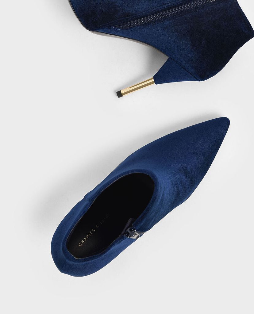 CHARLES & KEITH - Giày boots nữ mũi nhọn Velvet Metallic Stiletto Heel