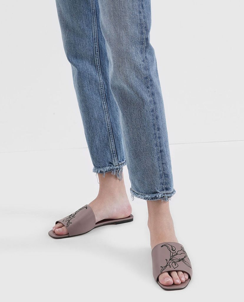 CHARLES & KEITH - Dép nữ họa tiết hoa Floral Embroidered