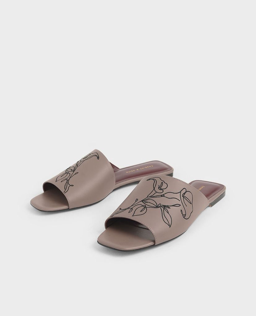 CHARLES & KEITH - Dép nữ họa tiết hoa Floral Embroidered