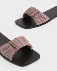 CHARLES & KEITH - Dép nữ quai ngang xếp nếp thời trang
