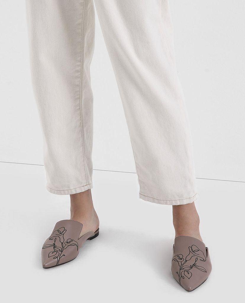 CHARLES & KEITH - Giày đế bệt Floral Embroidered Pointed Toe
