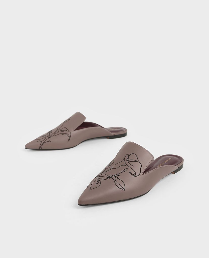CHARLES & KEITH - Giày đế bệt Floral Embroidered Pointed Toe