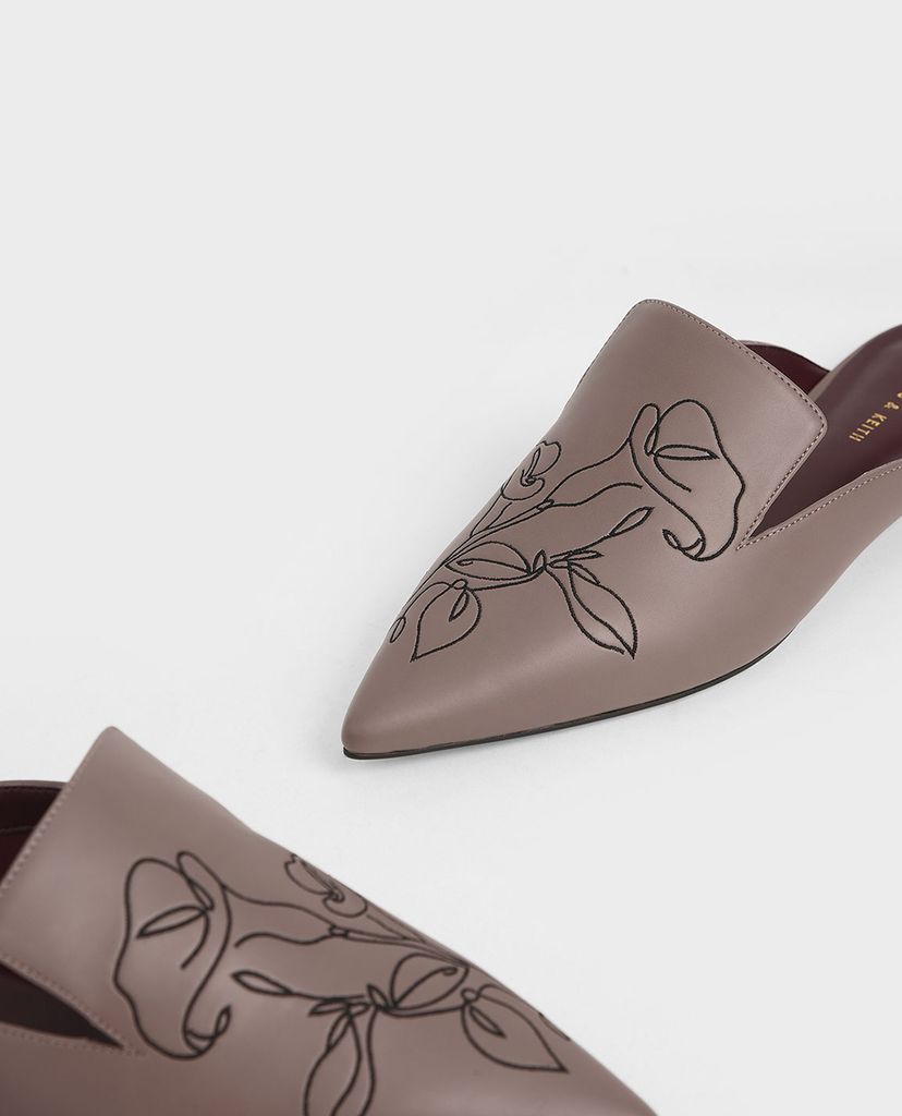 CHARLES & KEITH - Giày đế bệt Floral Embroidered Pointed Toe