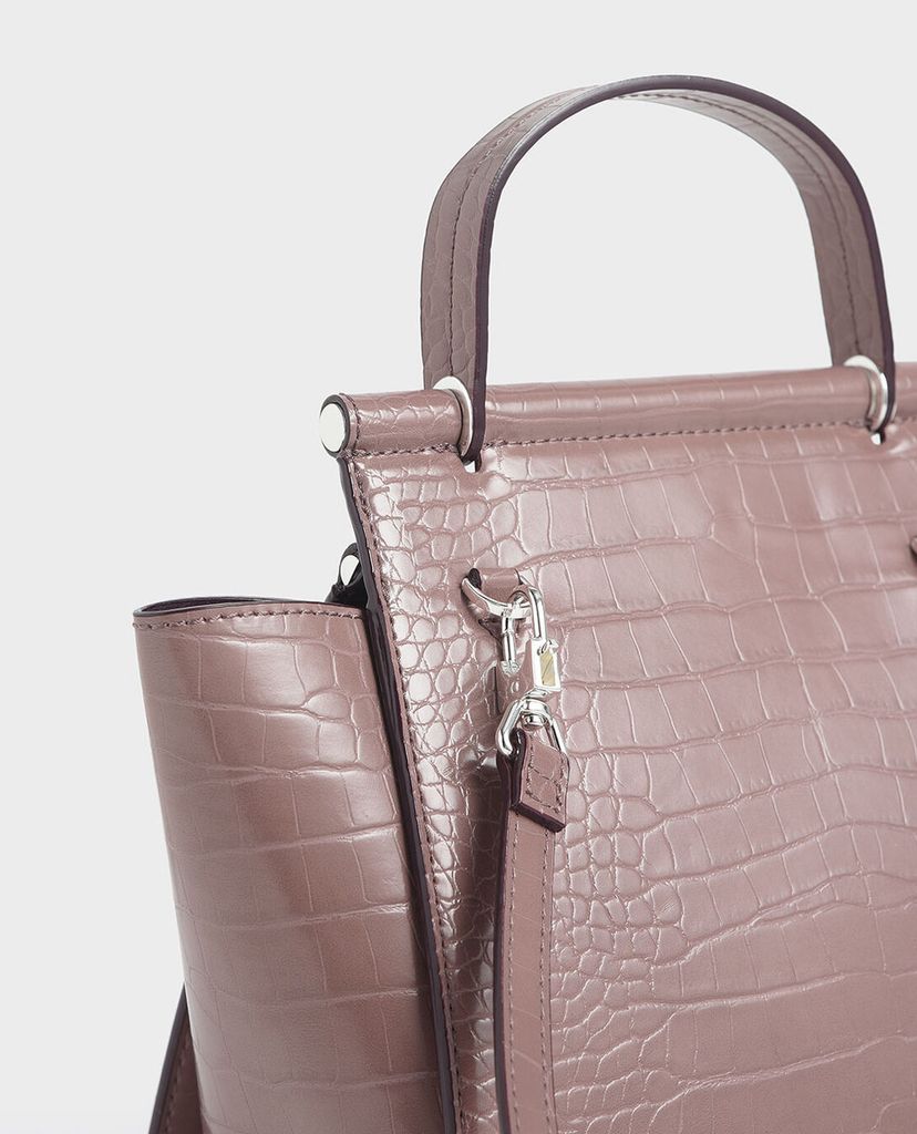 CHARLES & KEITH - Túi xách tay da cá sấu Croc Effect Trapeze
