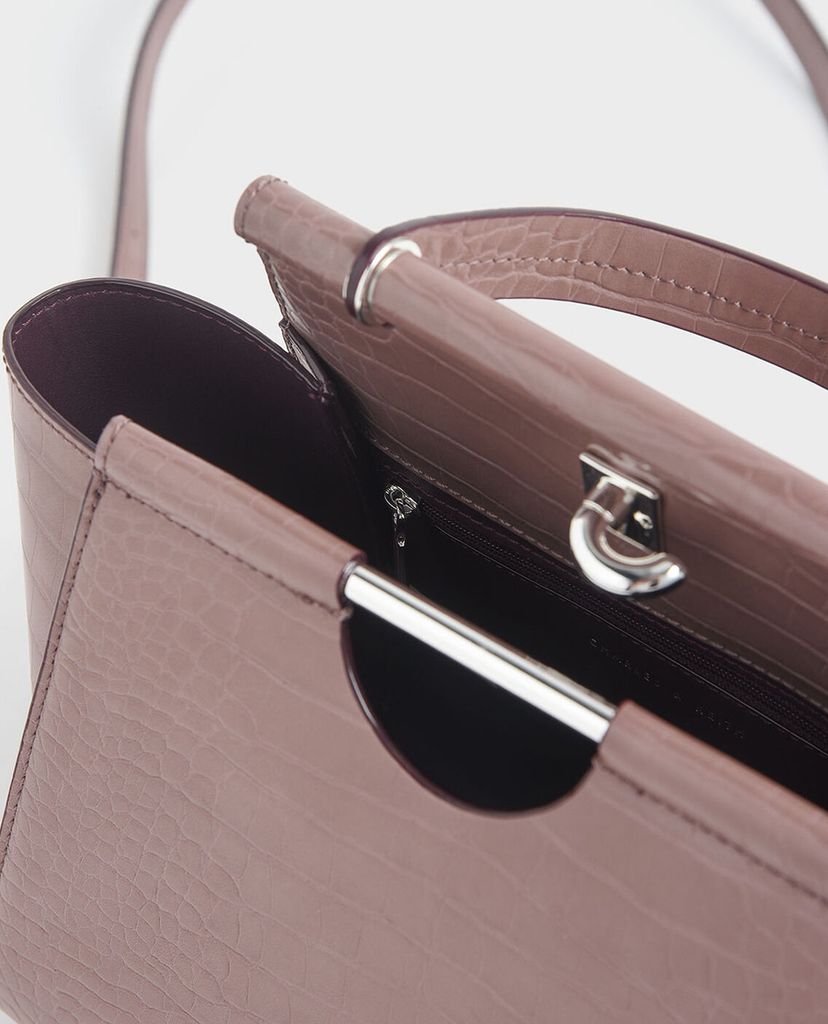 CHARLES & KEITH - Túi xách tay da cá sấu Croc Effect Trapeze