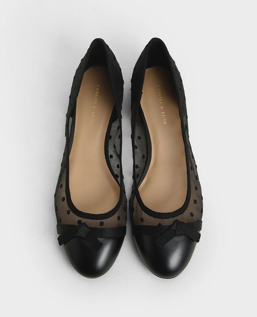 CHARLES & KEITH - Giày đế bệt nữ mũi tròn Mesh Bow Tie Ballerina