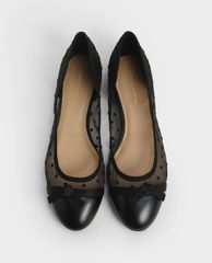 CHARLES & KEITH - Giày đế bệt nữ mũi tròn Mesh Bow Tie Ballerina