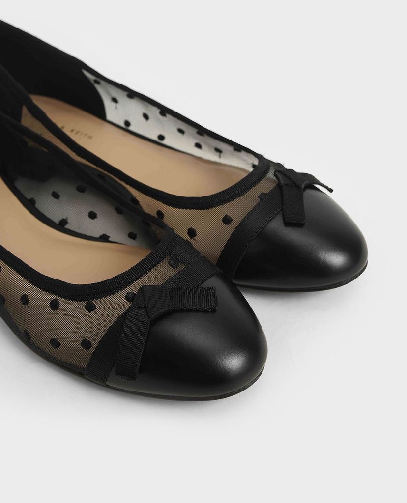 CHARLES & KEITH - Giày đế bệt nữ mũi tròn Mesh Bow Tie Ballerina