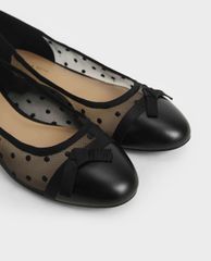 CHARLES & KEITH - Giày đế bệt nữ mũi tròn Mesh Bow Tie Ballerina