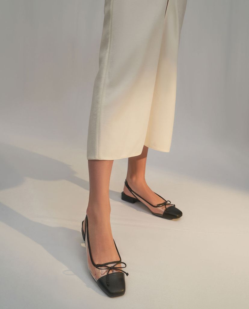 CHARLES & KEITH - Giày búp bê nữ mũi vuông Bow Slingback