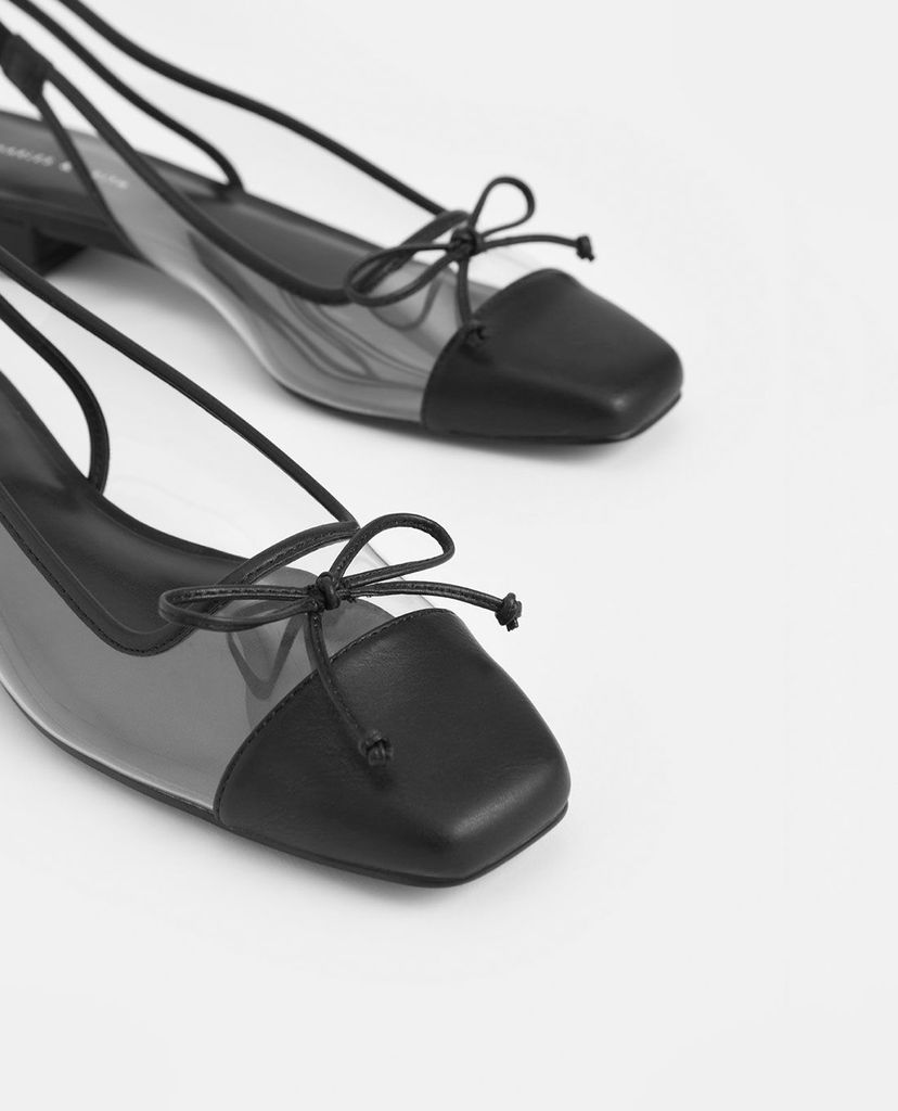 CHARLES & KEITH - Giày búp bê nữ mũi vuông Bow Slingback