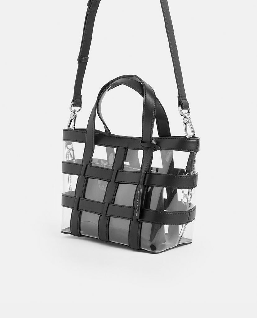 CHARLES & KEITH - Túi xách tay nữ Caged Canvas