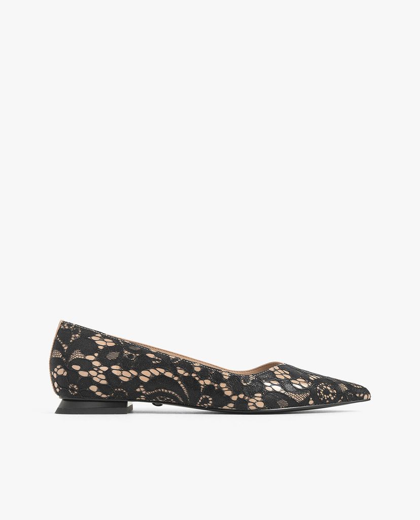 CHARLES & KEITH - Giày đế bệt nữ mũi nhọn Patent Leather Lace Ballerina