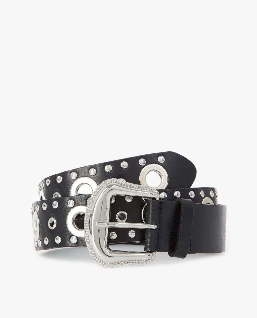 THE KOOPLES - Thắt lưng nữ bản vừa Silver Eyelets