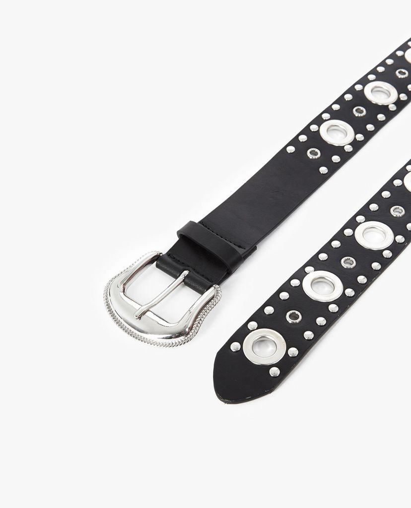 THE KOOPLES - Thắt lưng nữ bản vừa Silver Eyelets