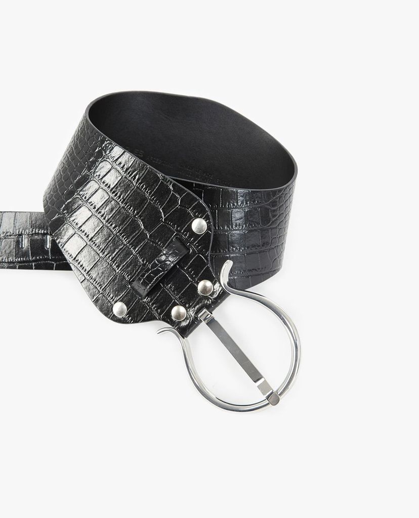 THE KOOPLES - Thắt lưng nữ bản lớn Silver Buckle