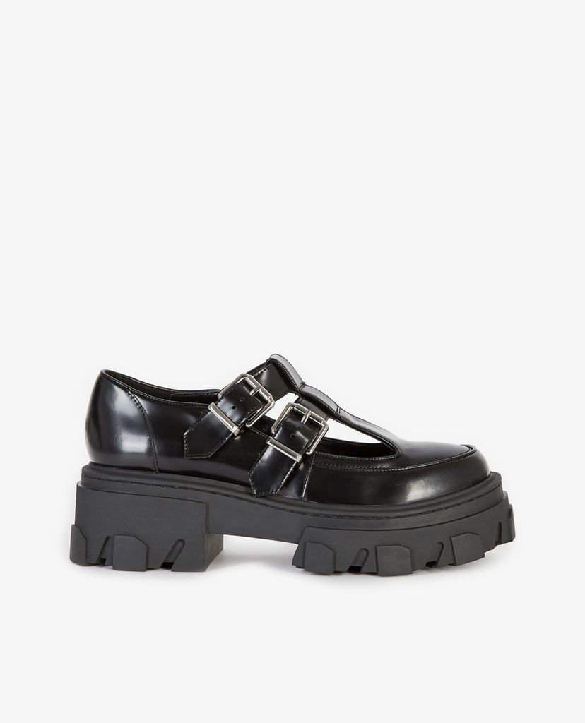 THE KOOPLES - Giày đế xuồng nữ mũi tròn Black Leather T Bar