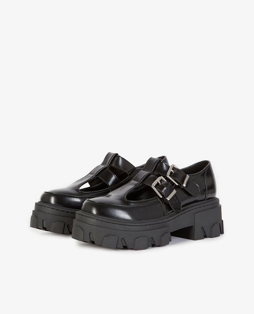 THE KOOPLES - Giày đế xuồng nữ mũi tròn Black Leather T Bar