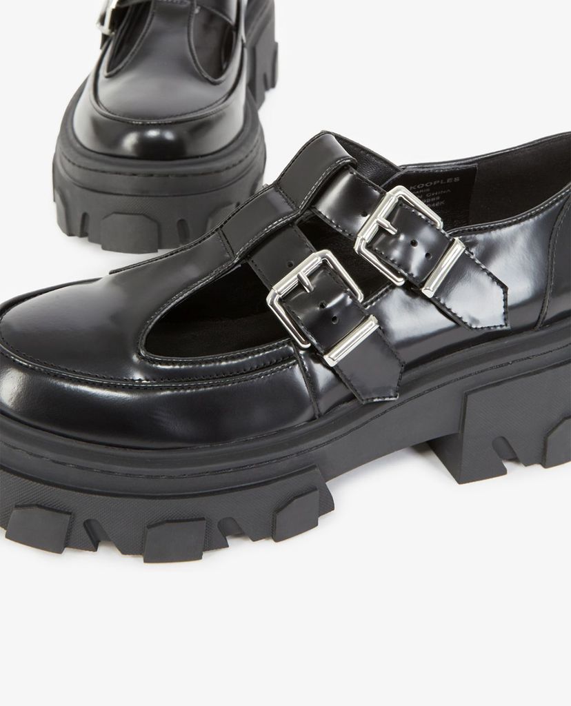 THE KOOPLES - Giày đế xuồng nữ mũi tròn Black Leather T Bar