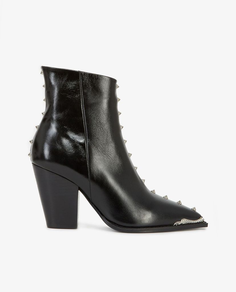 THE KOOPLES - Giày boots nữ mũi nhọn Black Leather With Studs