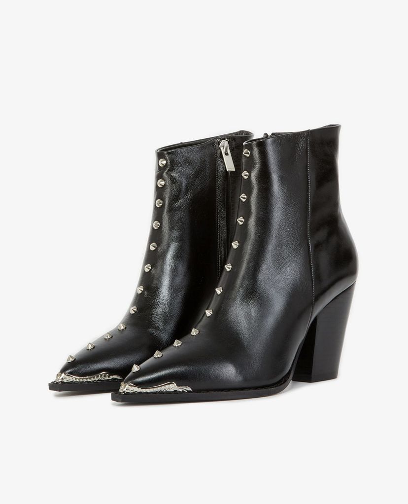 THE KOOPLES - Giày boots nữ mũi nhọn Black Leather With Studs